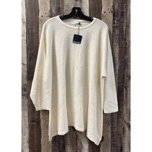 Eskandar Cream A-Line Round Neck Silk Ribbed Sweater Size 1 NEW
